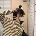 2023Spring and Autumn New Korean Style Loose CasualinsStriped Long SleeveTT-shirt Girls' Design Sense Niche Clothes.