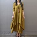 Summer Women Boho Vintage Kaftan Loose Gypsy Maxi Dress Two-piece Literary Irregular Large Swing Dress Robe.