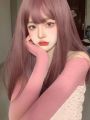 Qi Bangs Internet Celebrity Pure Desire Style Black Long Straight Hair Natural Wig Female Full-Head Wig White Gold Color Wig Long Straight Hair Barbie.