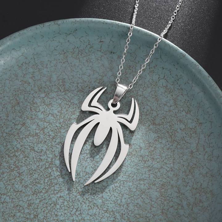 Lovely 4x3cm Spider Pendant Chain Necklace Silver Tone Spiderman For Men