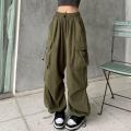 Parachute Black Pants Women Streetwear Oversize Pockets Cargo Trousers Harajuku Wide Leg Baggy Sweatpants.