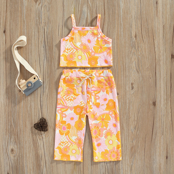 Kids%20Girl%20Tanks%20Tops%20+%20Pants,%20Floral%20Print%20Elastic%20Waist%20Drawstring%20Pocket%20Decoration%20Summer%20Clothing%20-%20Image%203