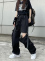 Techwear Cargo Pants Womens Hollow Out Joggers Goth Emo Oversize Pocket Female Casual Teens Hippie Punk Harem Harajuku Trousers.