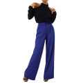 Women Casual Suit Pants Solid Color Loose Stretch High Waist Wide Leg Trousers for Home Office.