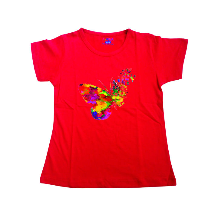 Half Sleeve T-Shirt for Gis Red Butterfly