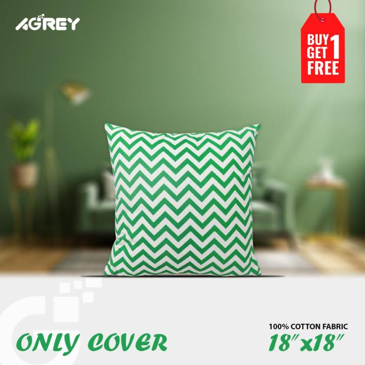 Cushion Cover, Green & White, (18″x18″), Only Cover, Buy 1 Get 1 Free