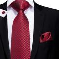 Hi-Tie Designer Red Burgundy Plaid Silk Wedding Tie For Men Handky Cufflink Gift Mens Necktie Fashion Business Party Dropshiping KEEMEEUYZO. 