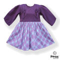 Purple Sky Big Check Cotton Frock for Baby Girls Dress. 