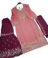 High Quality Embroidery New Stylish Ready Made Party sharara Suit Dress for Women.
