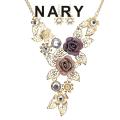 Women Rhinestone Inlaid Hollow Leaf Flower Pendant Earrings Necklace Jewelry Set. 