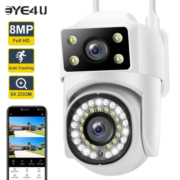 4K 8MP PTZ WiFi Camera Dual Lens Dual-screen 8X Zoom Auto Tracking Outdoor Video Cam Security Protection Waterproof Surveillance