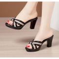 New Brand High Heels Shoes Women Chunky Slippers 2022 Summer Designer Party Pumps Ladies Sandals Dress Slides Flip Flops.