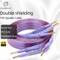 HiFi OCC Speaker Cable Hi-end Pure Copper Flat Belt with Serrated Solid Gold-plated Banana Y Plugs Cable for Speaker Amplifier. 