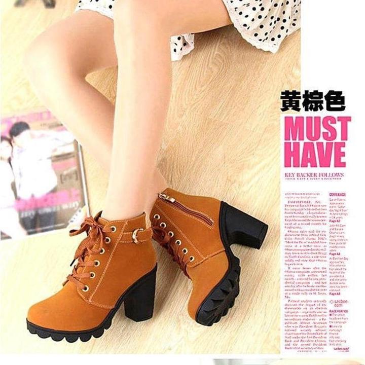{MYE MART} Korean fashion boots for women ladies ankle Pointed Toe Short Boots Casual box Heels Shoes
