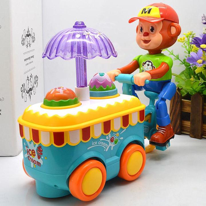 Monkey Ice Cream Cart Toy Bump and Go with Music and Lights