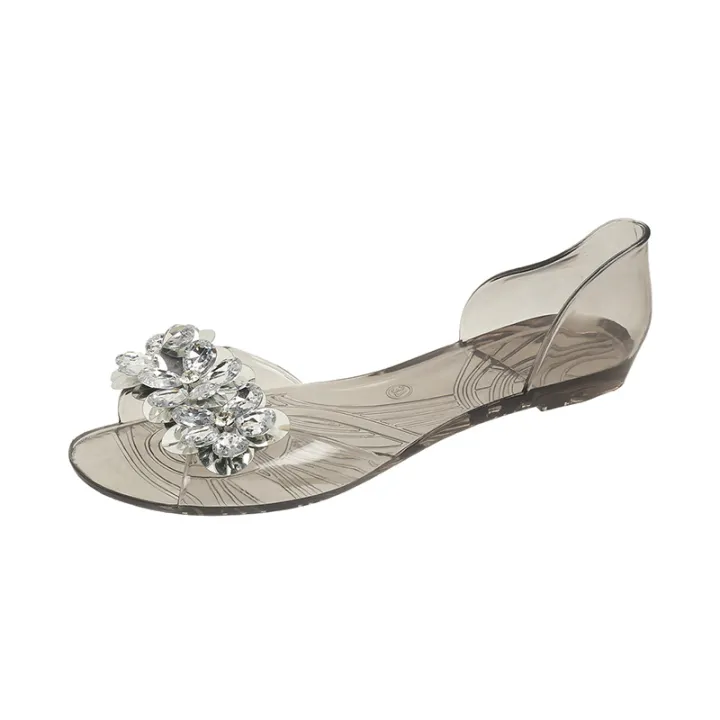 bingbing%20shiny%20glitter%20jelly%20shoes%20women's%20summer%20crystal%20flat%20heel%20flat%20fish%20mouth%20transparent%20outer%20wear%20sandals%20sanda%20-%20Image%205