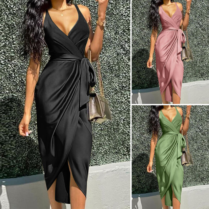 ZANZEA%20Women%20Party%20Tunic%20Midi%20Dress%20V-Neck%20Plain%20Bodycon%20Sleeveless%20Tank%20Dresses%20-%20Image%203