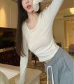 Sweet and Spicy Short Inner T Women's T-shirt 2023 Autumn New Korean Slim Bottoming Shirt Long Sleeve Slim-Fit Student Top.