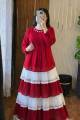 L.F.M Premium 2-Piece Cherry Georgette Kurta and Lace-Work Multi-Tiered Skirt Set – Customized Flare (100+ inches).