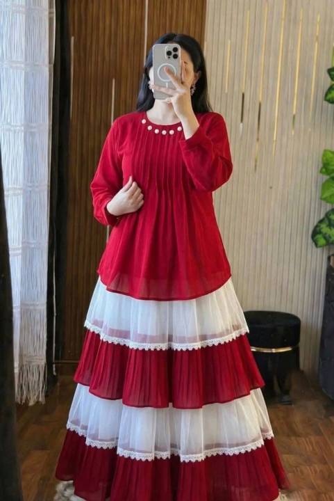 L.F.M%20Premium%202-Piece%20Cherry%20Georgette%20Kurta%20and%20Lace-Work%20Multi-Tiered%20Skirt%20Set%20%E2%80%93%20Customized%20Flare%20(100+%20inches)%20-%20Image%205