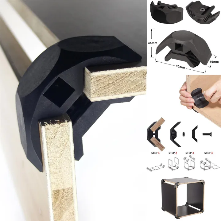 KOGEEK%208%20PCS%20Wood%20Clamp%20Panel%20Connectors%20Right%20Angle%20Clip%20Set%20for%20Creative%20DIY%20Furniture%20Closet%20Table%20Storage%20Shelf,%20Hard%20Plastic%20Material%20Black%20-%20Image%205
