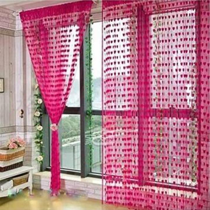 Love Heart String Curtain Window Door Divider Sheer Curtain Valance Pink