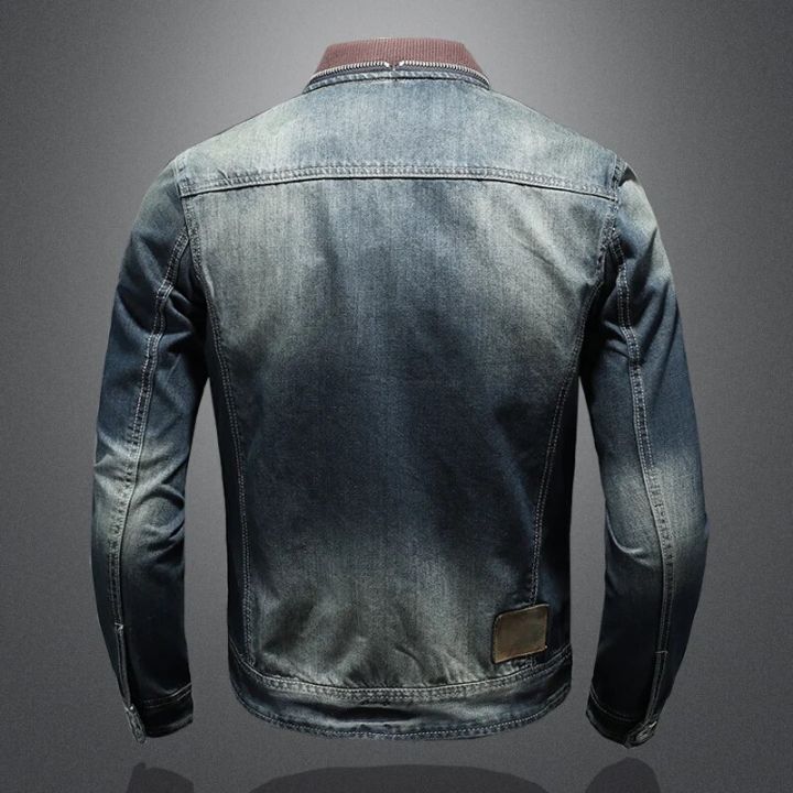 2023High-end%20Fashion%20Handsome%20Trend%20Personality%20Embroidered%20Vintage%20Denim%20Coat%20Done%20Old%20Yellow%20100%25%20Cotton%20Formal%20Four%20Seasons%20-%20Image%203