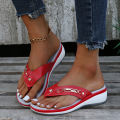 Women 2023 Summer Wedges Clip Toe Sandals Outdoor Slippers Casual Ladies Beach Shoes Metal Button Flip Flops Slides Footwear. 