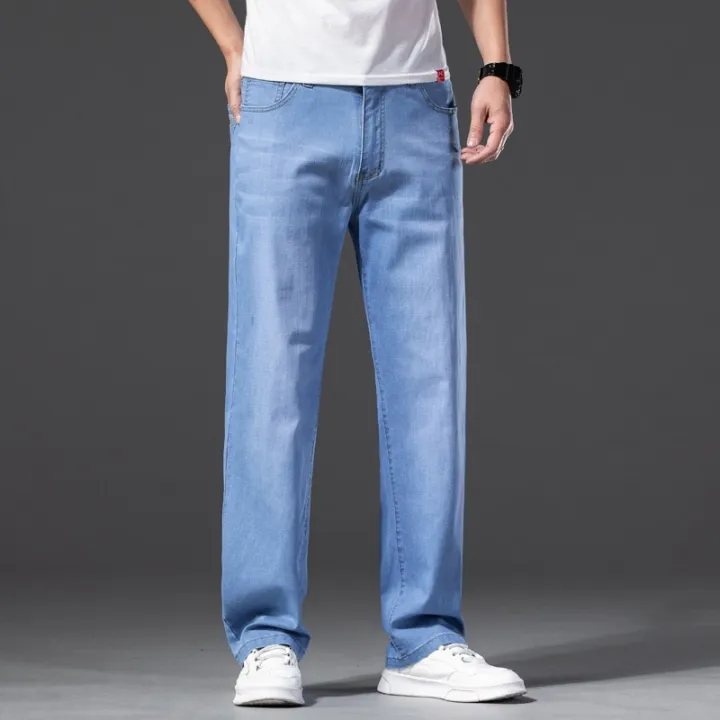 Men's%20Straight%20Cut%20Jeans%20Summer%20Loose%20Pants%20Light%20Blue%20Straight%20Leg%20Pants%20Fit%20Male%20Vintage%20Large%20Size%2044%20Business%20Denim%20Trousers%20-%20Image%204