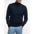 Navy Blue High-Turtle Neck Full Sleeve Cotton T-Shirt for Men - T-Shirt For Men. 