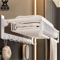 White towel rack non-perforated toilet space aluminum bathroom shelf wall mounted storage bath towel holder washroom. 