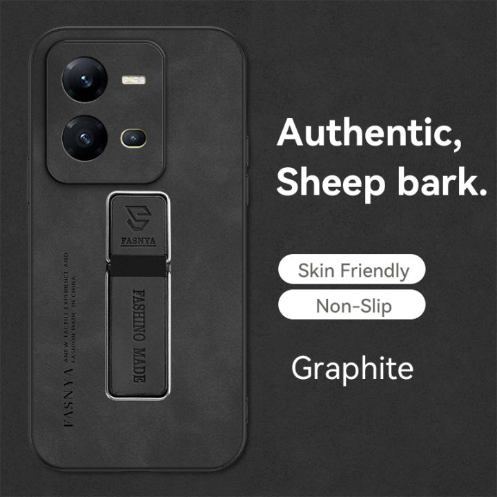 lthmy for VIVO V25e case hard shockproof PU leather cellphone back cover phone casing Bracket Holder