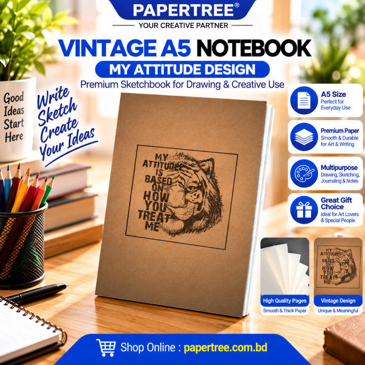 PaperTree Vintage A5 Notebook Sketchbook My Attitude Drawing Sketchpad