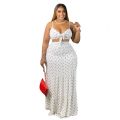 5XL Plus Size Two Piece Set Women Summer Clothing Wholesale y Sweet Bra and Maxi Skirt Dots Print Matching Suit Dropsping.