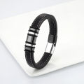 Cross-border European and American casual style simple 316L stainless steel black wide leather rope men's bracelet jewelry. 