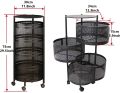 ROUND SHAPE MOVEABLE 4 LAYER STORAGE TROLLY RACK ROTATING METAL SHELF BASKET KITCHEN RACK VEGETABLE  RACK. 