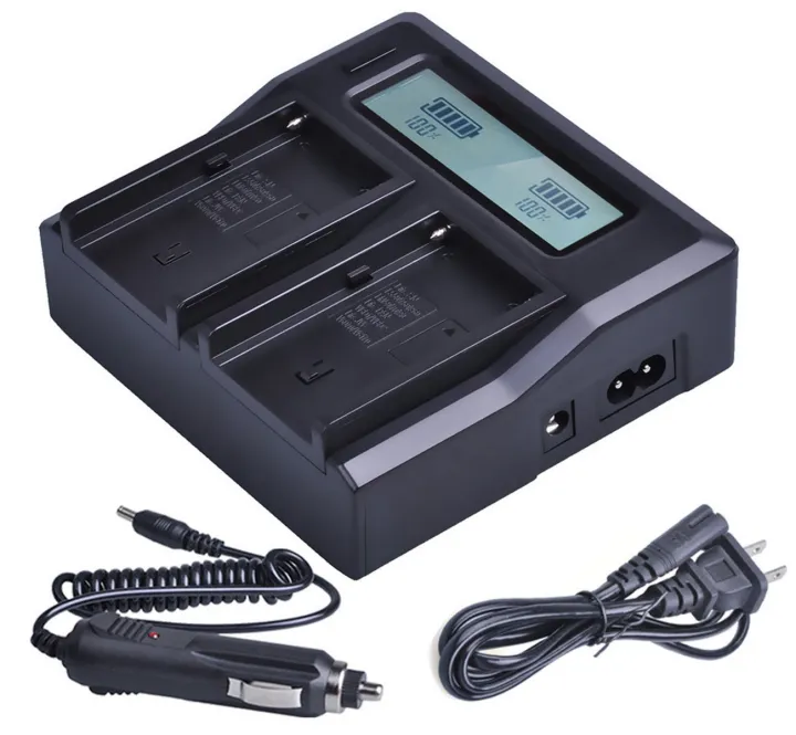 Dual LCD Quick Battery Charger for Sony NEX-FS100, NEX-FS100U, NEX-FS100UK, NEX-FS100E, NEX-FS100EK, NEX-FS100P NXCAM Camcorder