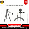 3120 Tripod Stand for Mobile Camera - Perfect for TikTok YouTube Videos - Black Complete with Microphone U1 Full Package. 
