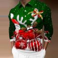 Men's polo shirt golf shirt Santa Moose snowflake carousel black light green red blue dark green 3D print casual breathable. 