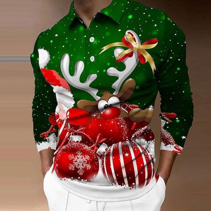 Men's%20polo%20shirt%20golf%20shirt%20Santa%20Moose%20snowflake%20carousel%20black%20light%20green%20red%20blue%20dark%20green%203D%20print%20casual%20breathable%20-%20Image%204