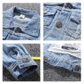 MUABABY Baby Boy Denim Jacket Kids Cartoon Appliques Tops Autumn Children Warm Clothes Frosted Toddler Daily Wear Fashion Looks. 