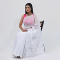 Japanese Half Silk Saree for Women - White Color Flat Muslin Saree - Suitable for Any Season.