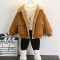 Corduroy Jacket For Boys Winter Plush Lapel Warm Outwear Children Clothing For Baby Boys Thicken Lambswool Jackets 1-5 Years. 