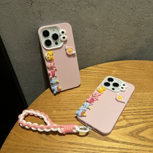 Bilashmart 【Get Free Bracelet】Sroof  Case For iPhone 11 12 13 14 15 Pro Max New 2-in-1 lens frame cute three-dimensional pink beauty girl Phone Case Back Cover