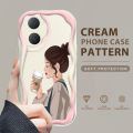 BILI for Vivo Y03 Y18 Y18e Back Cover Elegant Girl Pattern Cream Texture Wavy Soft Silicone Mobile Phone Covers. 