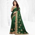 Indian Vichitra Silk Saree High Quality Embroidery Work/ Stone On Blouse - Comfortable and Suitable for All Seasons.