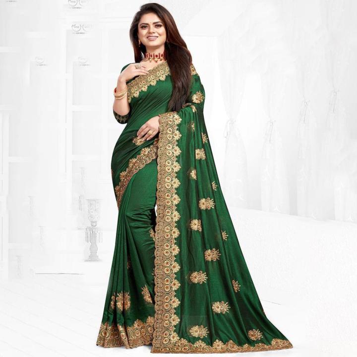 Indian Vichitra Silk Saree High Quality Embroidery Work/ Stone On Blouse - Comfortable and Suitable for All Seasons