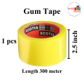 1 pcs 2.5 Inch 300 Meter Yellow Gum Tape for Carton Binding. 