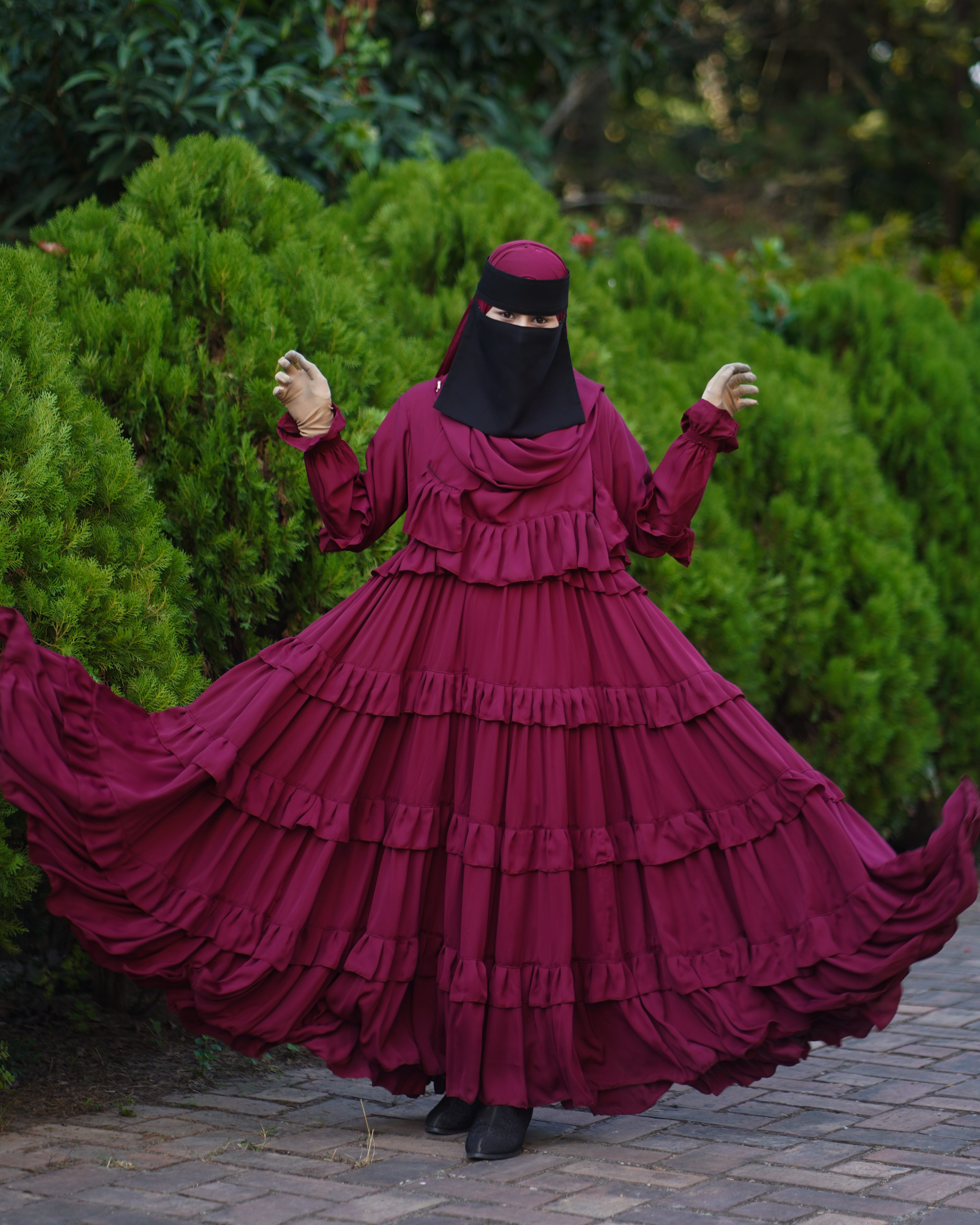 Anika Borka 2 with Big Hijab for Women Muslim Outwear Dubai Cherry Georgette Premium Quality