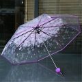 93cm Transparent Clear Umbrella Sakura Pattern Umbrella 3 Fold Umbrella for Women Girls Temperaments Umbrella. 